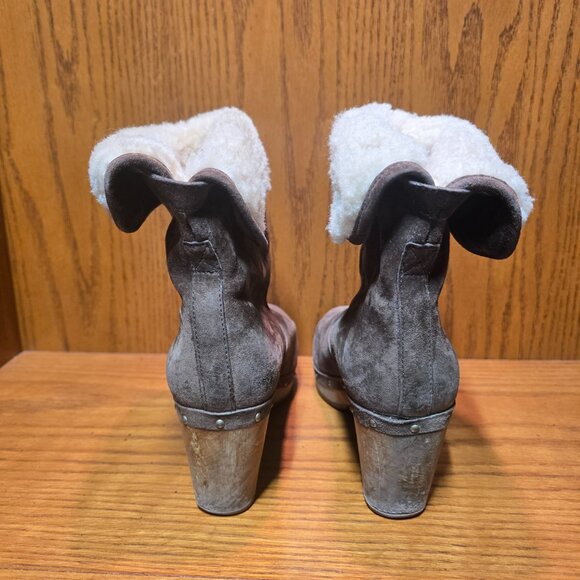 UGG Australia Lynnea Boots Womens Brown Suede Shearling Ankle Wood Clog Size 7 - Picture 7 of 10